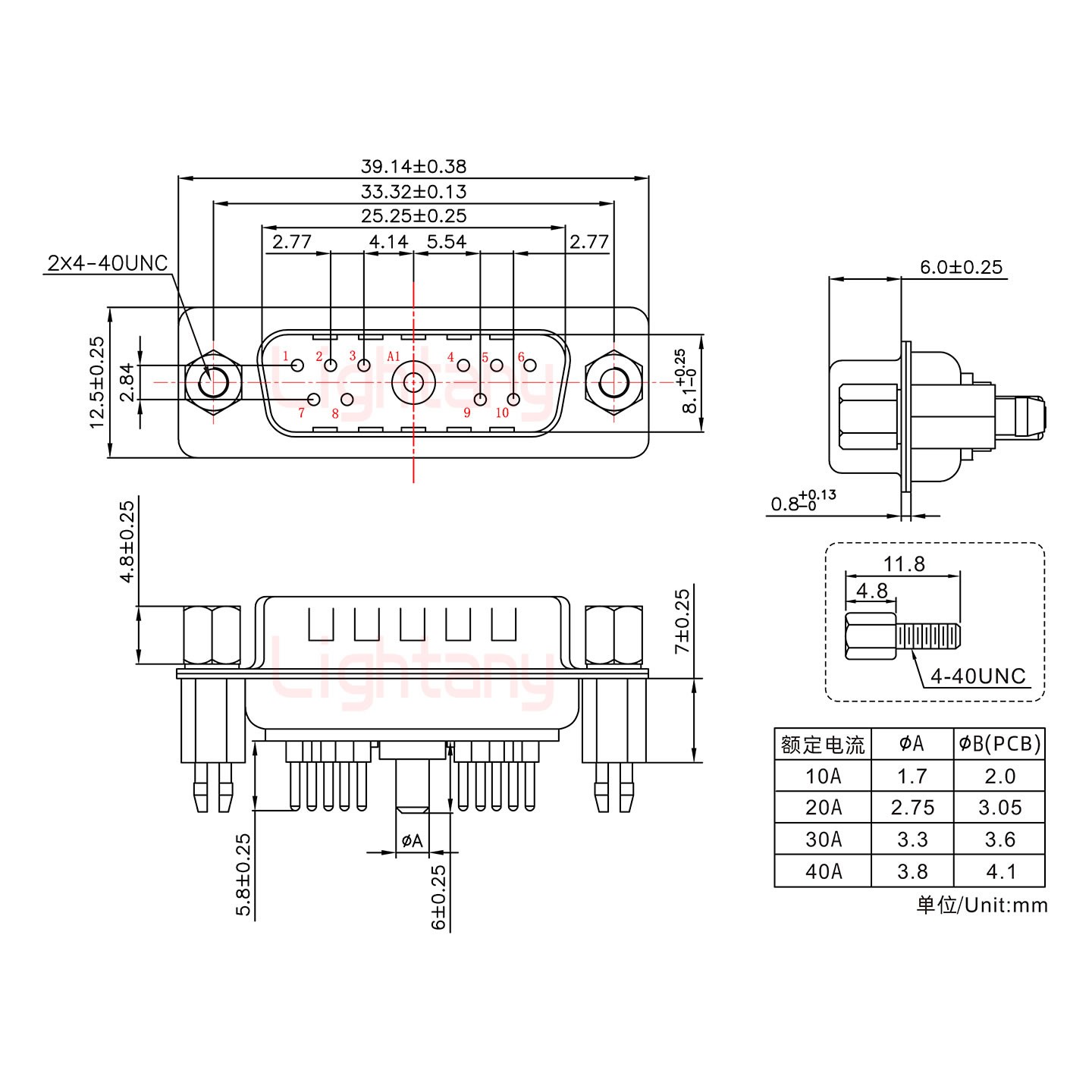 11W1公PCB直插板/鉚魚叉7.0/大電流20A