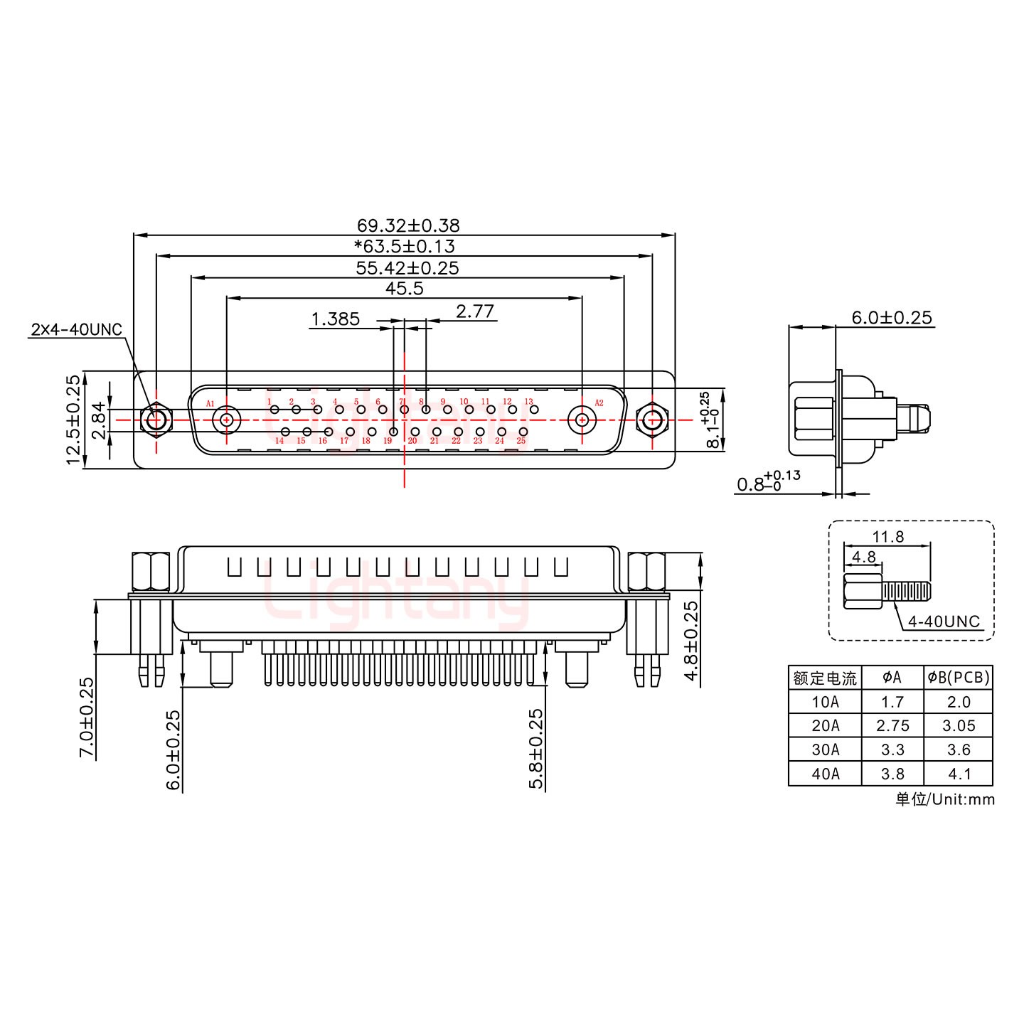 27W2公PCB直插板/鉚魚叉7.0/大電流30A