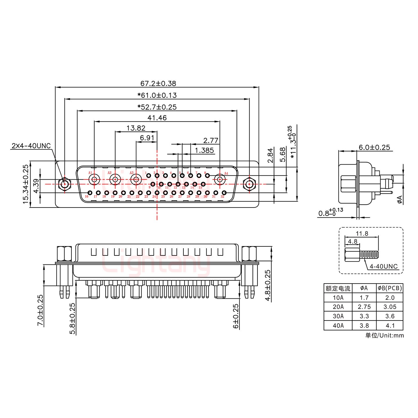 36W4公PCB直插板/鉚魚叉7.0/大電流10A