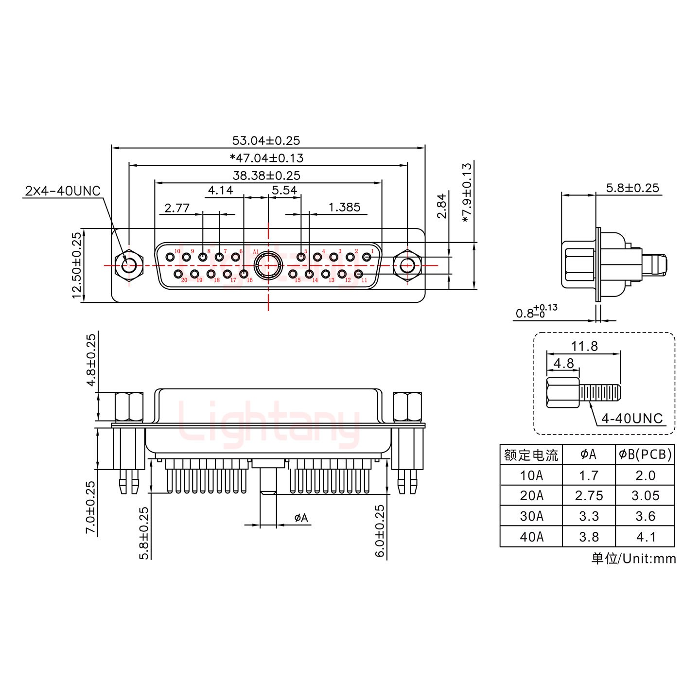 21W1母PCB直插板/鉚魚(yú)叉7.0/大電流10A