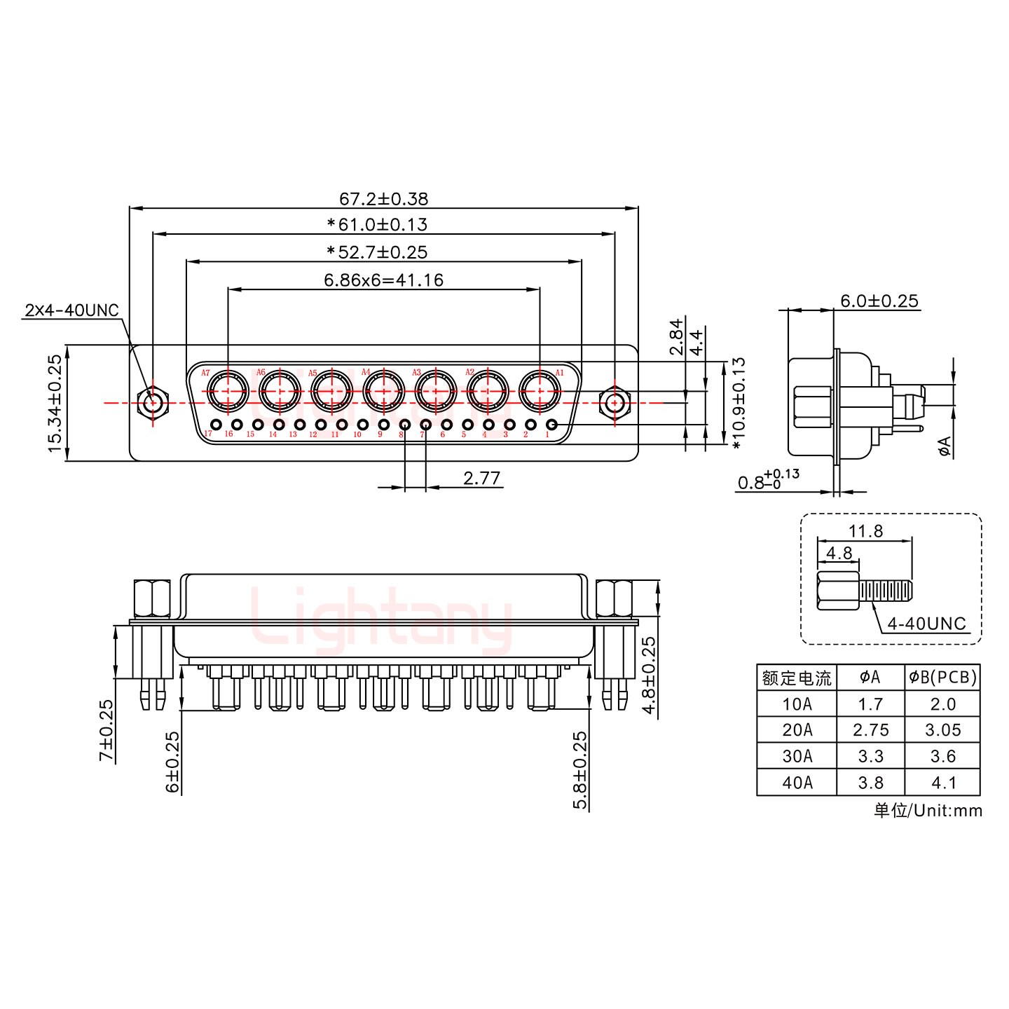 24W7母PCB直插板/鉚魚叉7.0/大電流20A