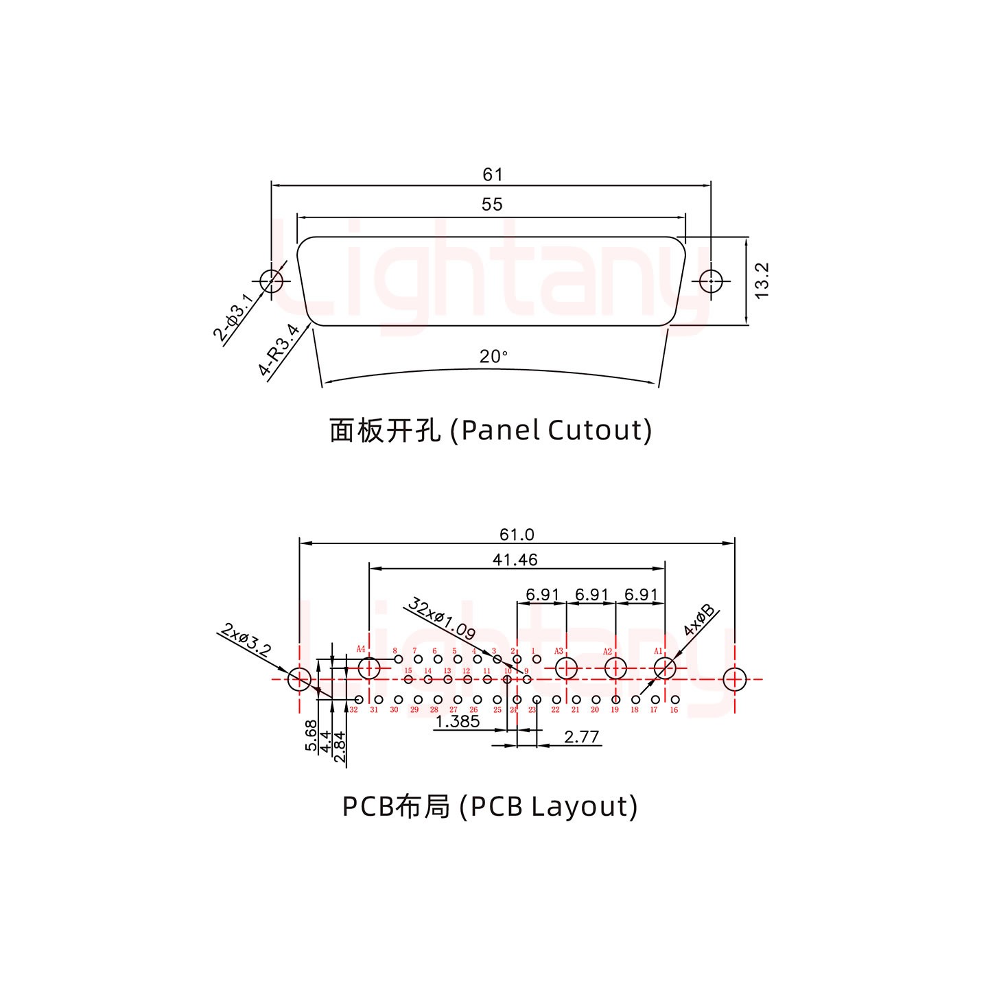 36W4母PCB直插板/鉚魚叉7.0/大電流20A