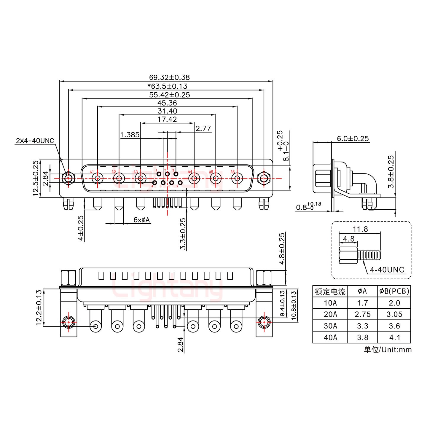 13W6A公PCB彎插板/鉚支架10.8/大電流10A