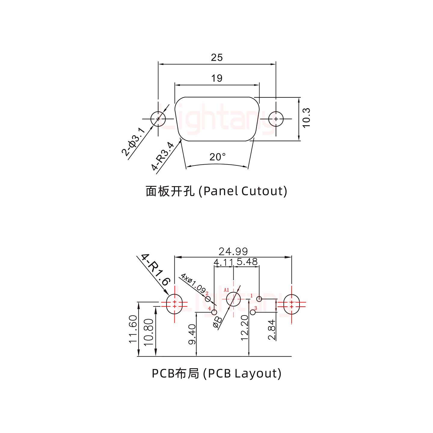 5W1母PCB彎插板/鉚支架10.8/大電流20A