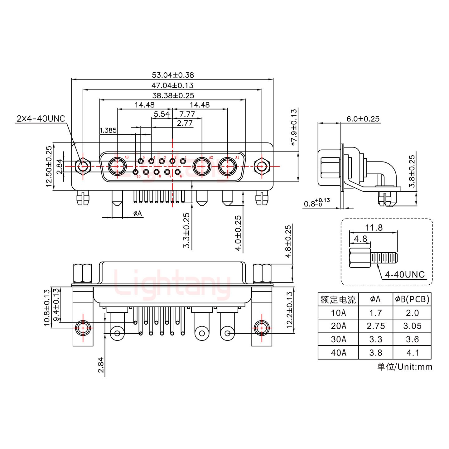 13W3母PCB彎插板/鉚支架10.8/大電流10A