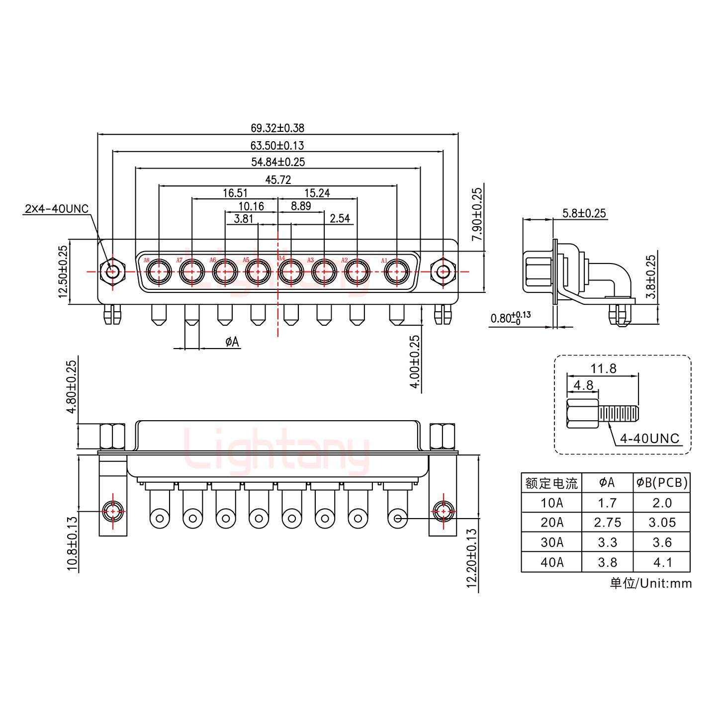 8W8母PCB彎插板/鉚支架10.8/大電流10A