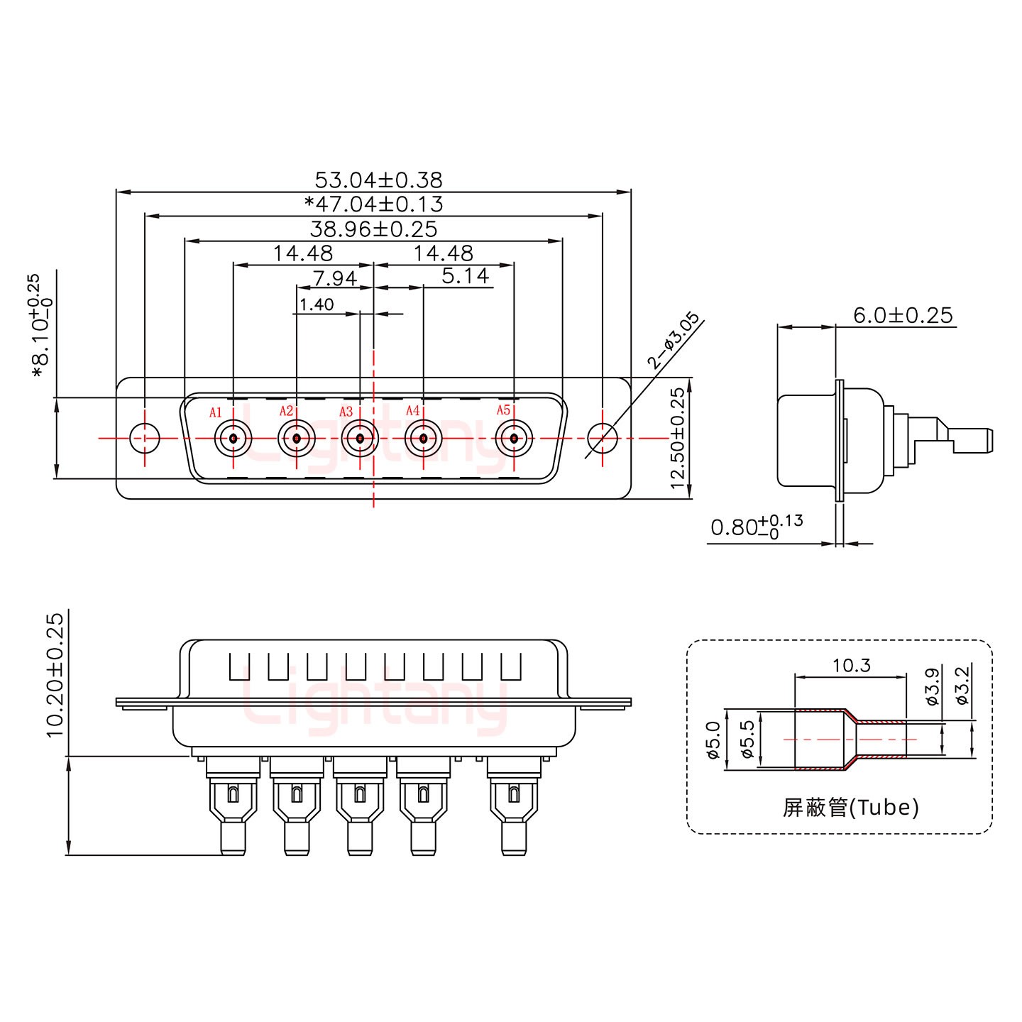 5W5公焊線式50歐姆+25P金屬外殼1657直出線4~12mm