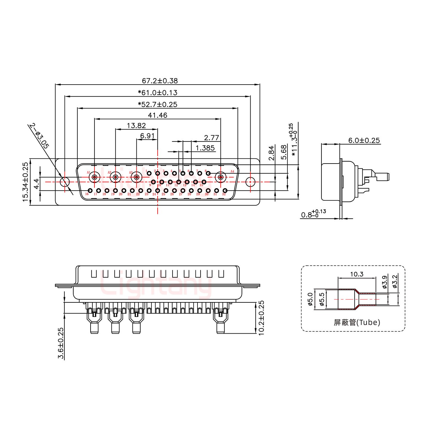 36W4公焊線式50歐姆+50P金屬外殼1331直出線12.5mm