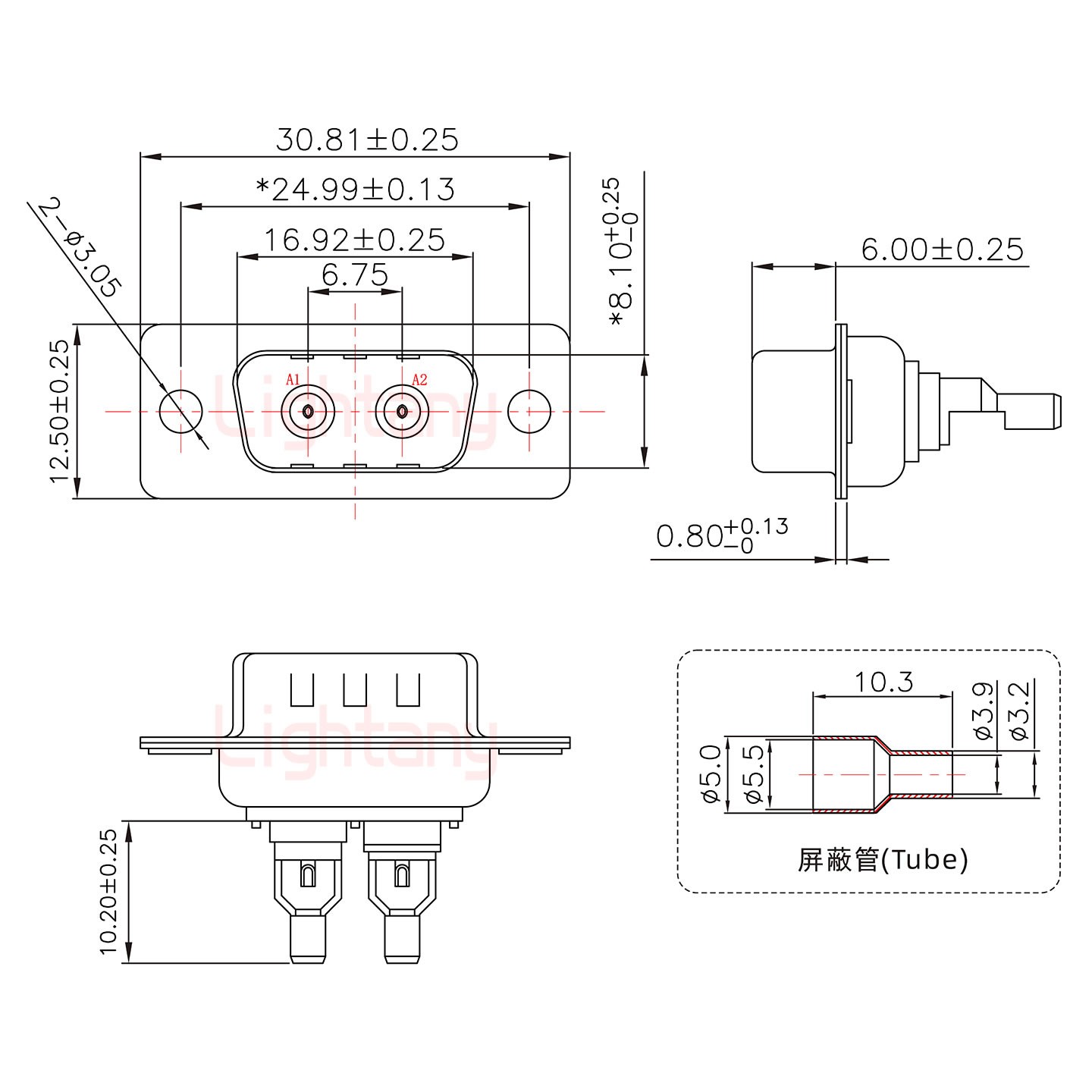 2W2母焊線式/光孔/射頻同軸50歐姆