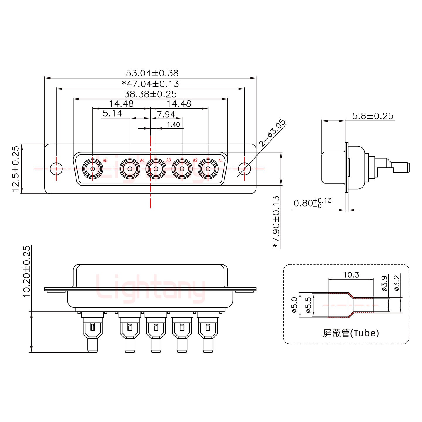 5W5母焊線式75歐姆+25P金屬外殼592斜出線4~12mm