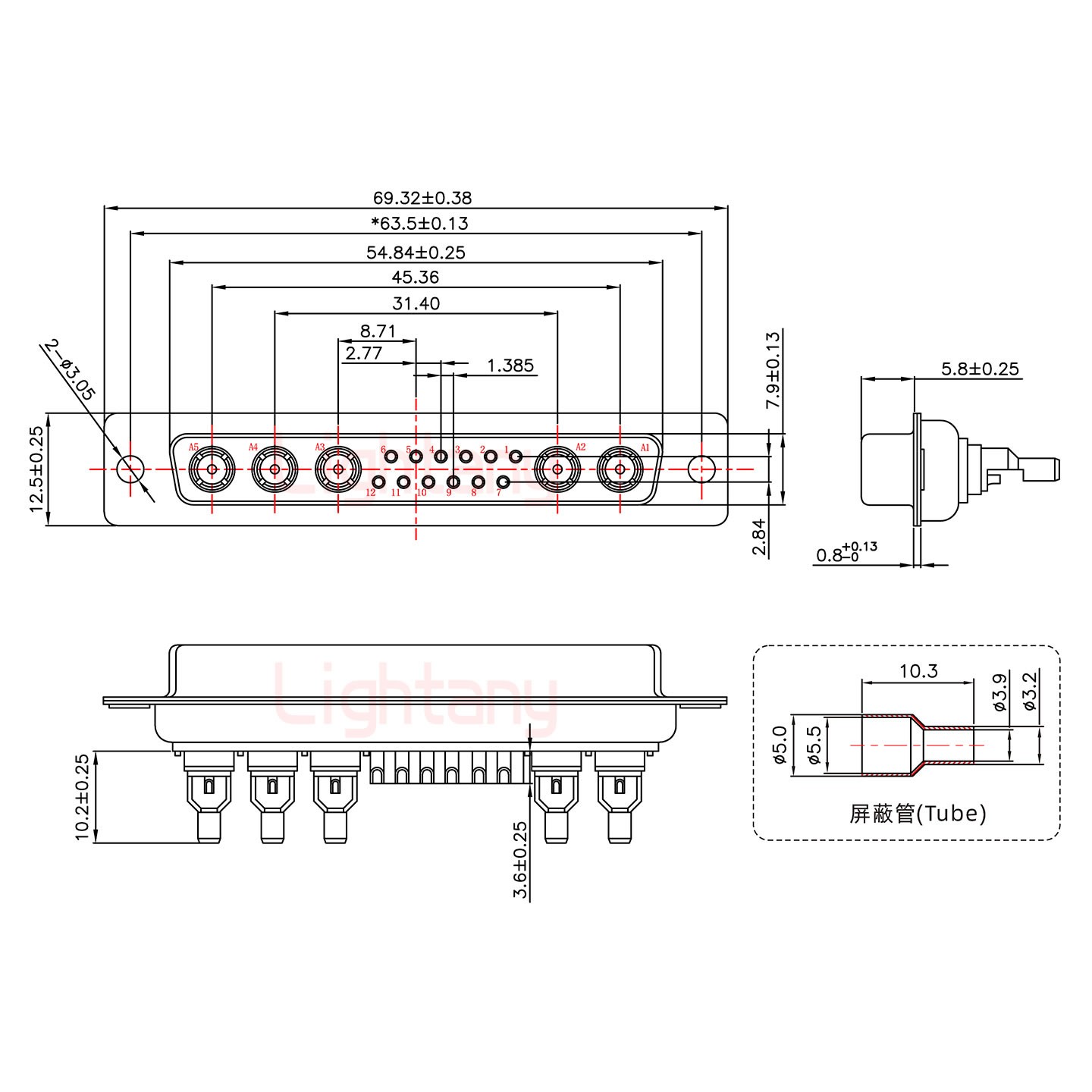 17W5母焊線式50歐姆+37P金屬外殼967斜出線4~12mm