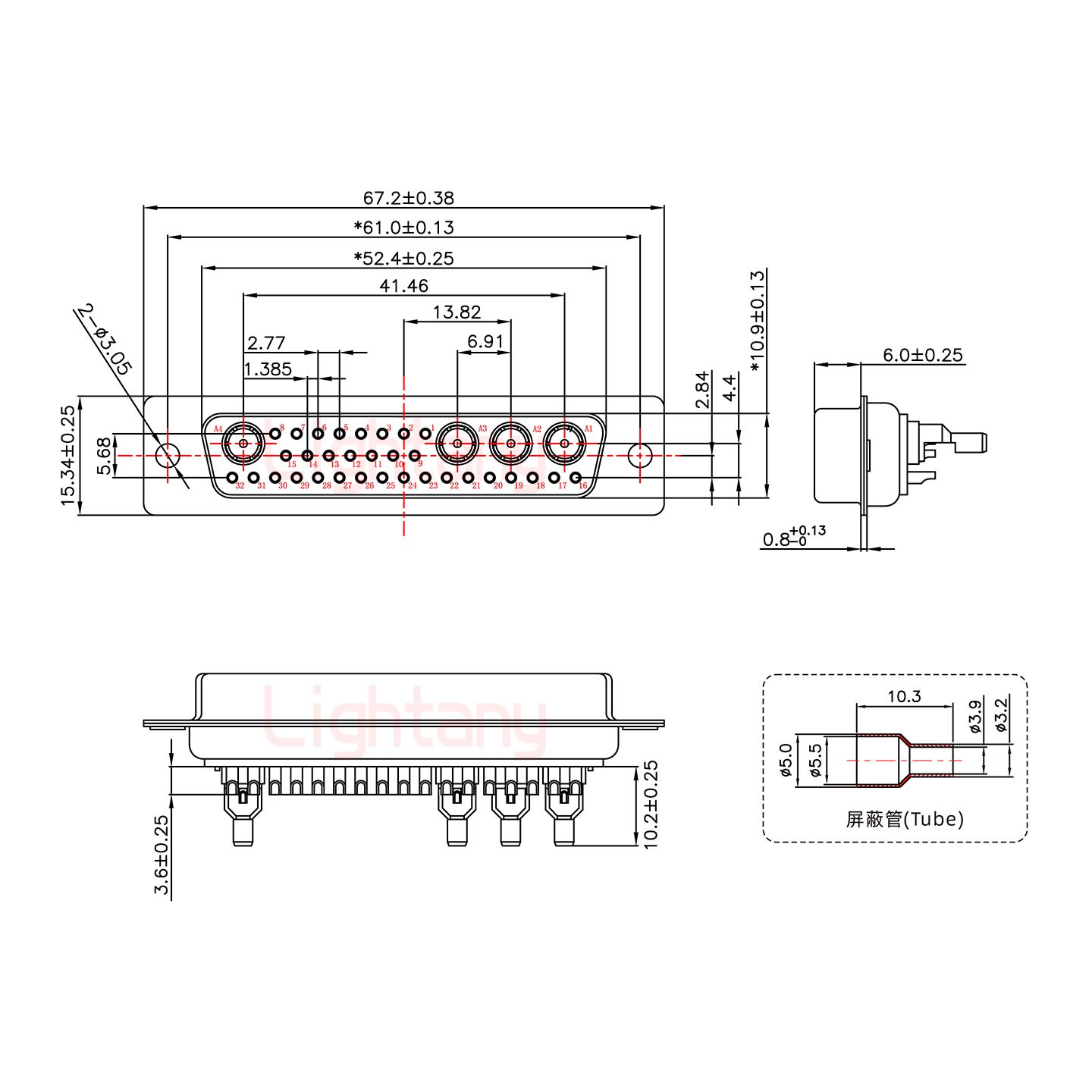 36W4母焊線式50歐姆+50P金屬外殼1331直出線12.5mm