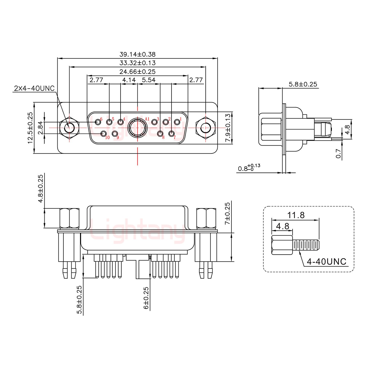 11W1母PCB直插板/鉚魚叉7.0/射頻同軸75歐姆