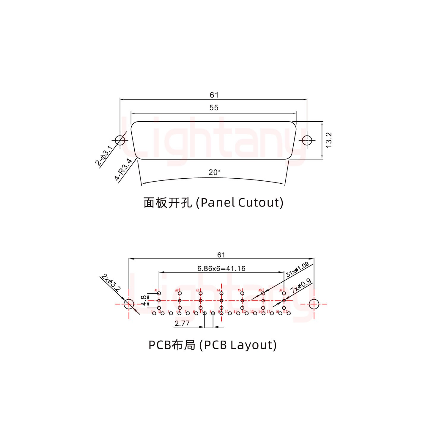 24W7母PCB直插板/鉚魚叉7.0/射頻同軸75歐姆