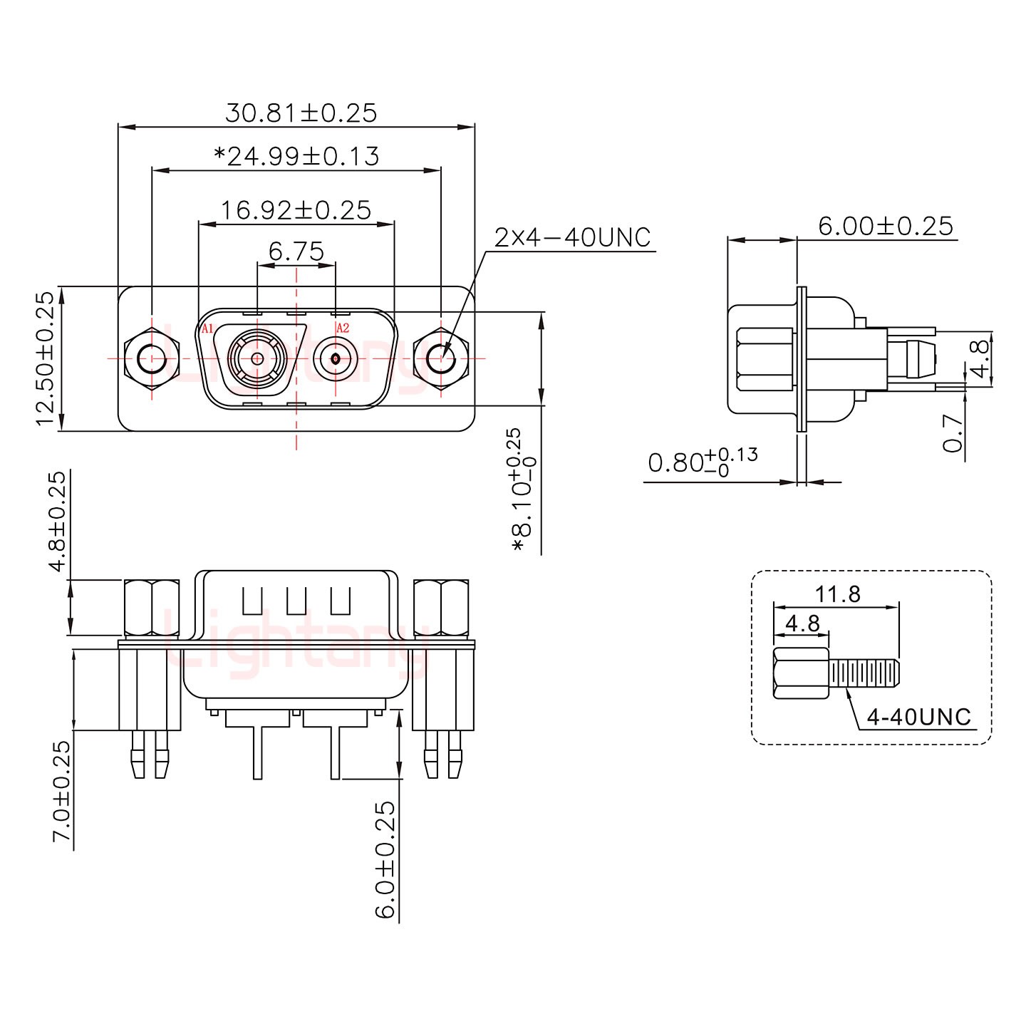 2V2公PCB直插板/鉚魚叉7.0/射頻同軸75歐姆