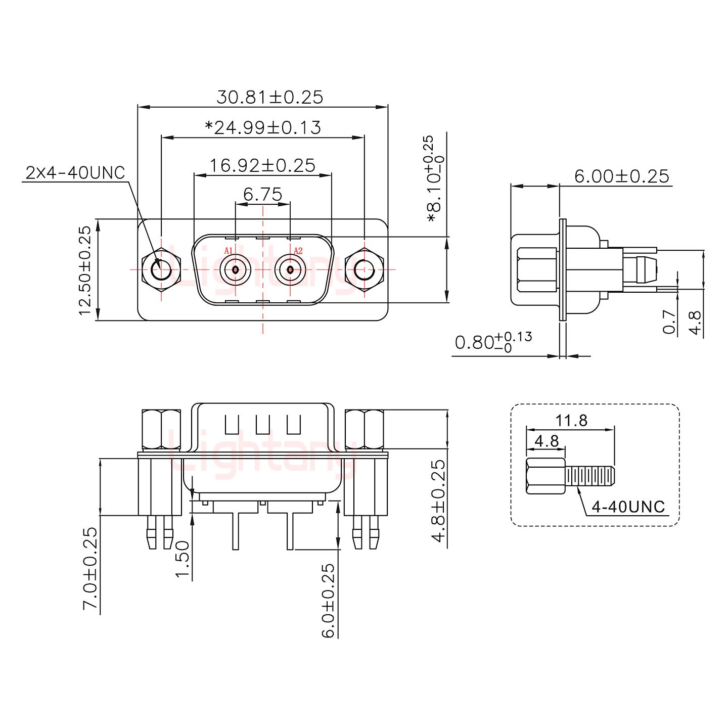 2W2公PCB直插板/鉚魚(yú)叉7.0/射頻同軸50歐姆