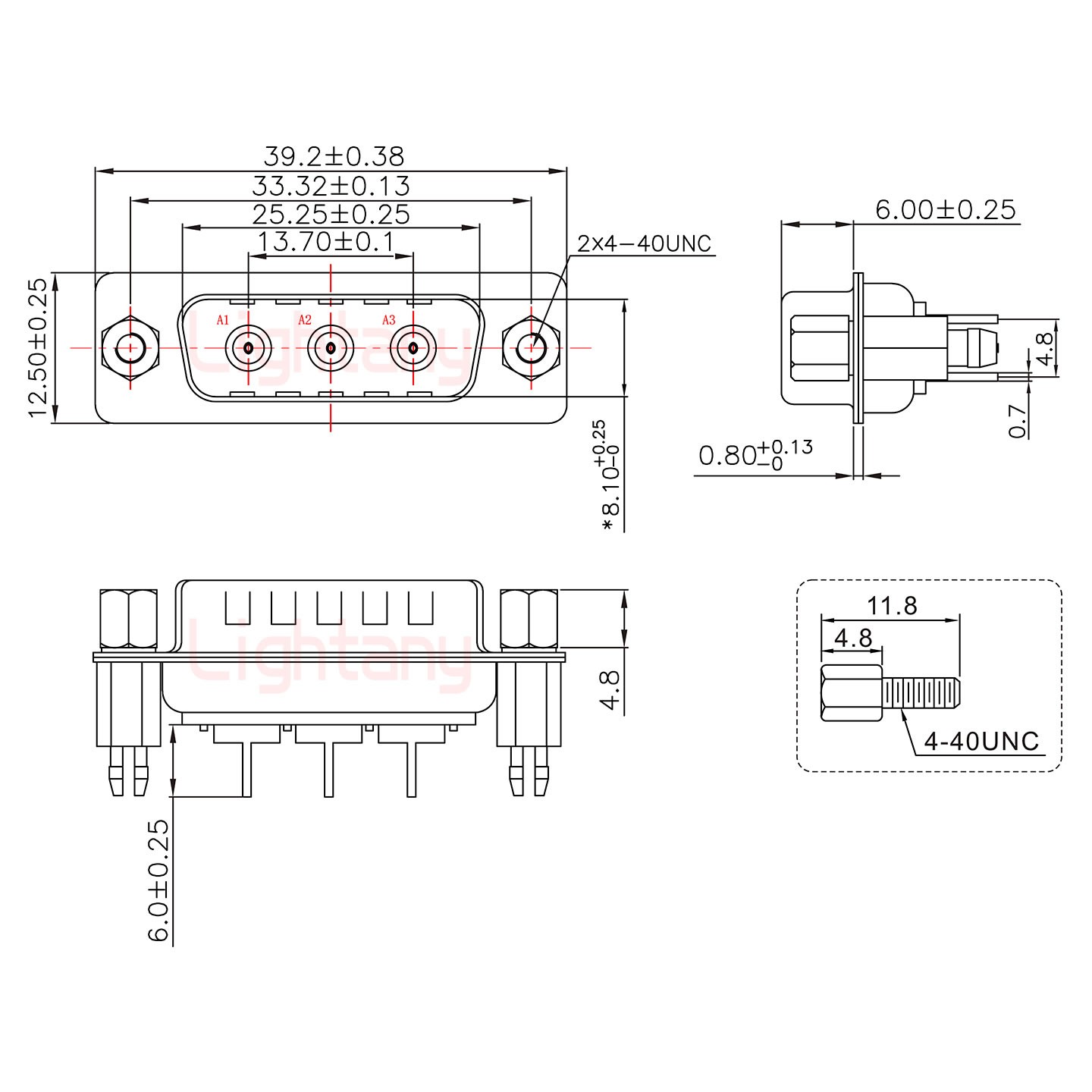 3W3公PCB直插板/鉚魚叉7.0/射頻同軸50歐姆