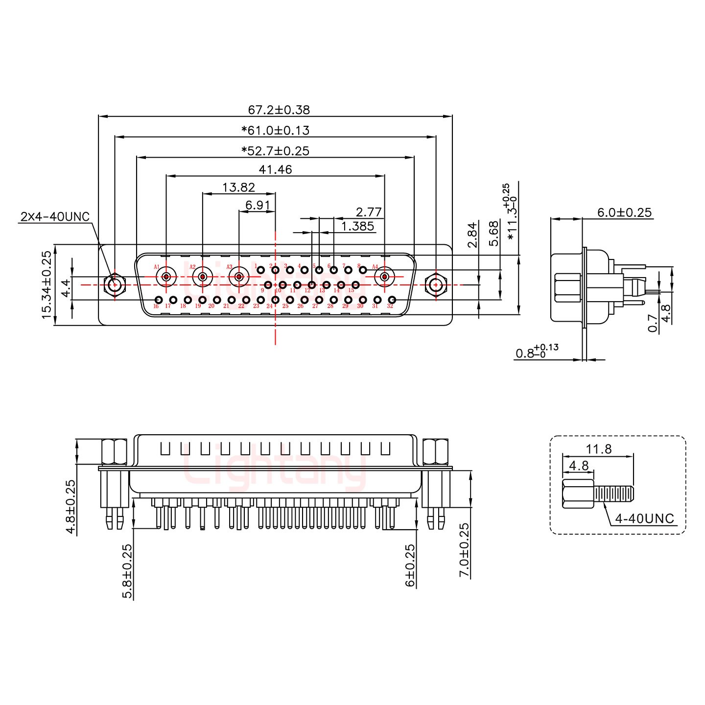 36W4公PCB直插板/鉚魚叉7.0/射頻同軸75歐姆