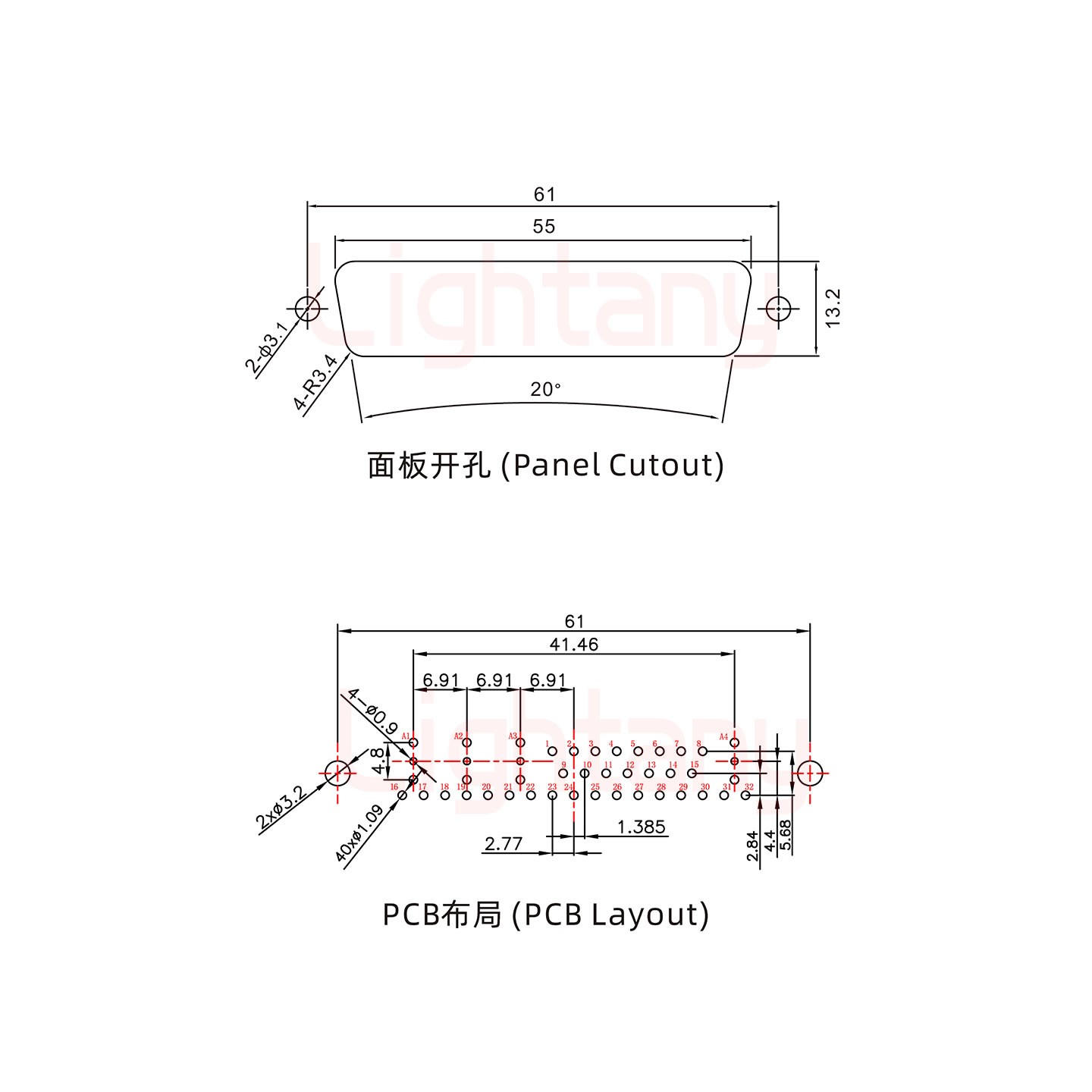 36W4公PCB直插板/鉚魚叉7.0/射頻同軸75歐姆