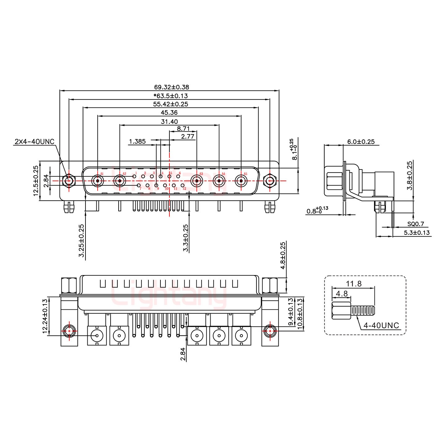 17W5公PCB彎插板/鉚支架10.8/射頻同軸75歐姆