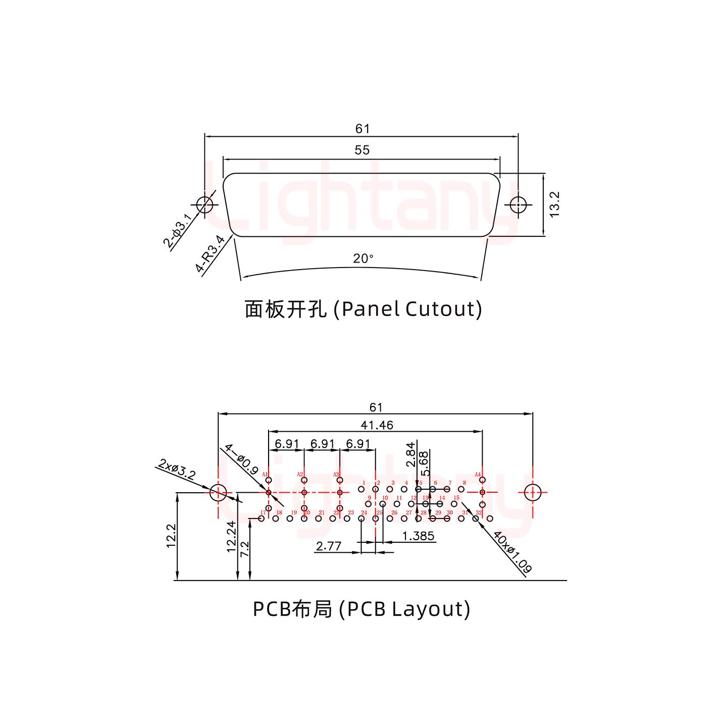 36W4公PCB彎插板/鉚支架12.2/射頻同軸75歐姆