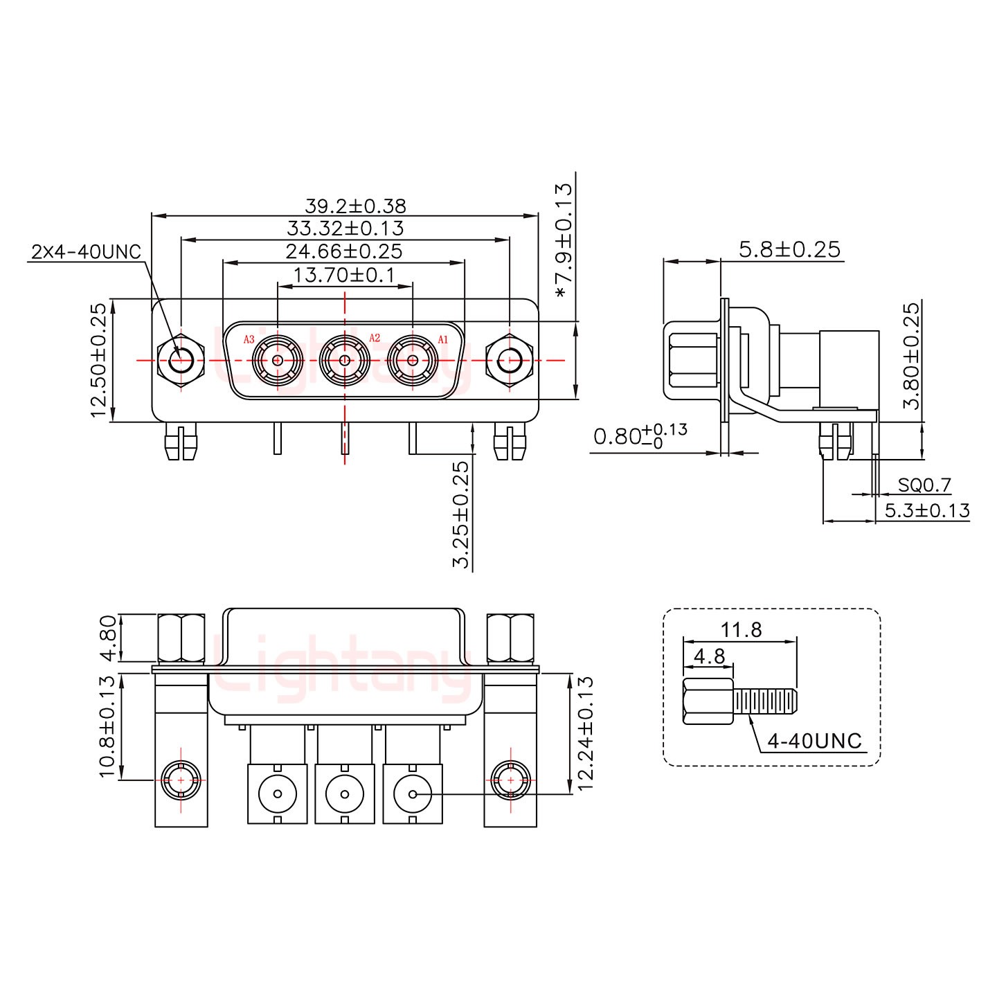 3W3母PCB彎插板/鉚支架10.8/射頻同軸75歐姆