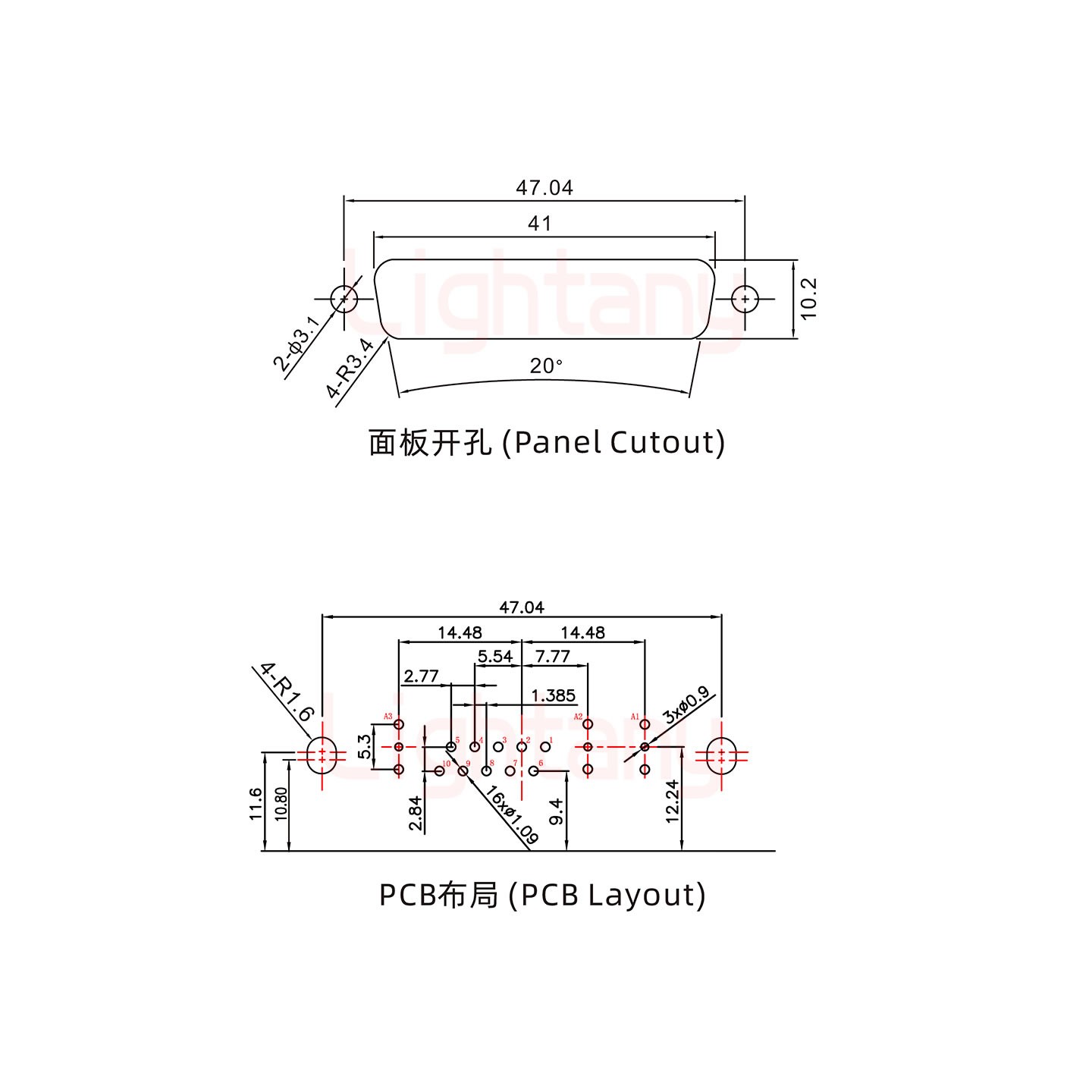 13W3母PCB彎插板/鉚支架10.8/射頻同軸75歐姆