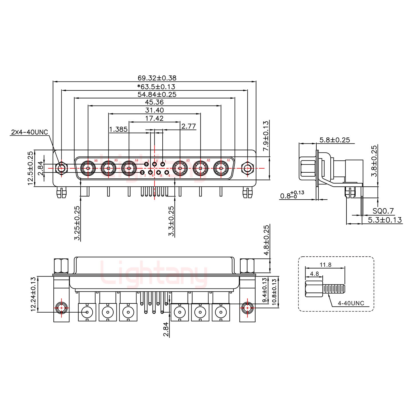 13W6A母PCB彎插板/鉚支架10.8/射頻同軸75歐姆