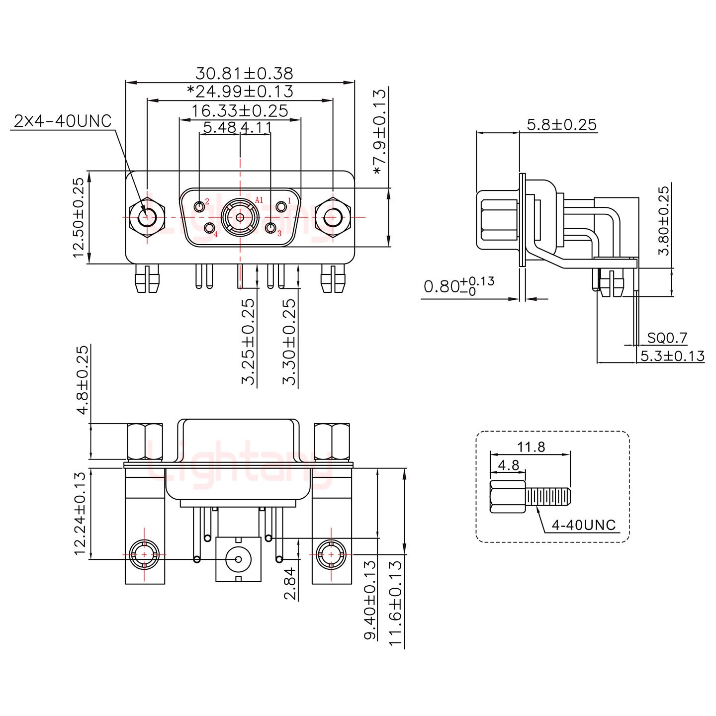 5W1母PCB彎插板/鉚支架11.6/射頻同軸50歐姆