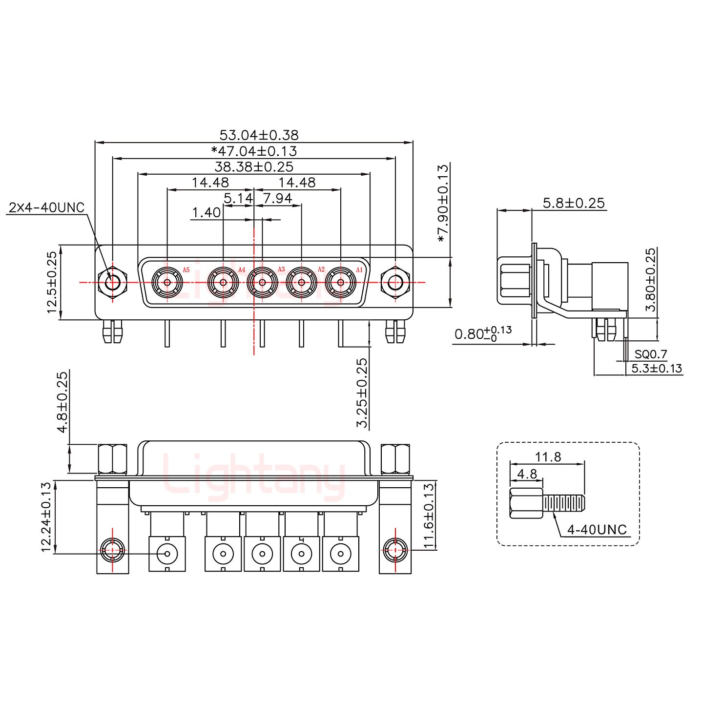 5W5母PCB彎插板/鉚支架11.6/射頻同軸75歐姆