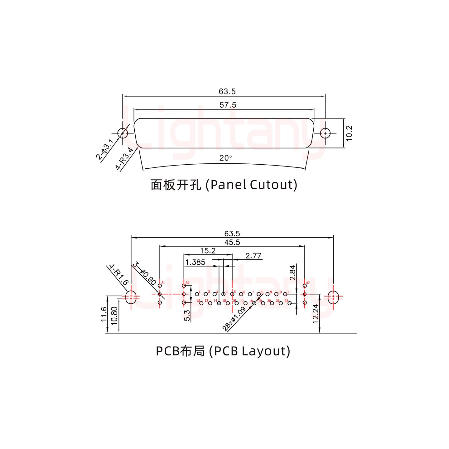 25W3公PCB彎插板/鉚支架11.6/射頻同軸75歐姆