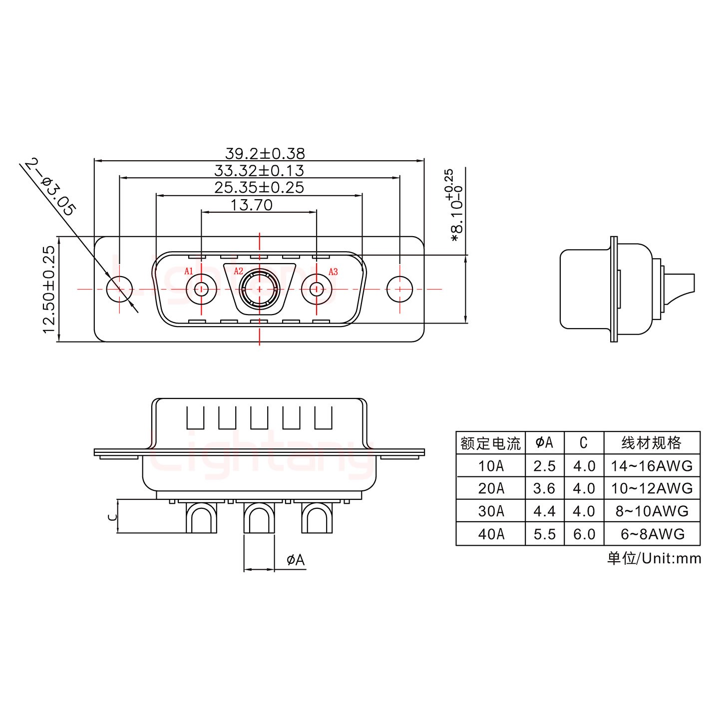 3V3公短體焊線(xiàn)/光孔/大電流40A