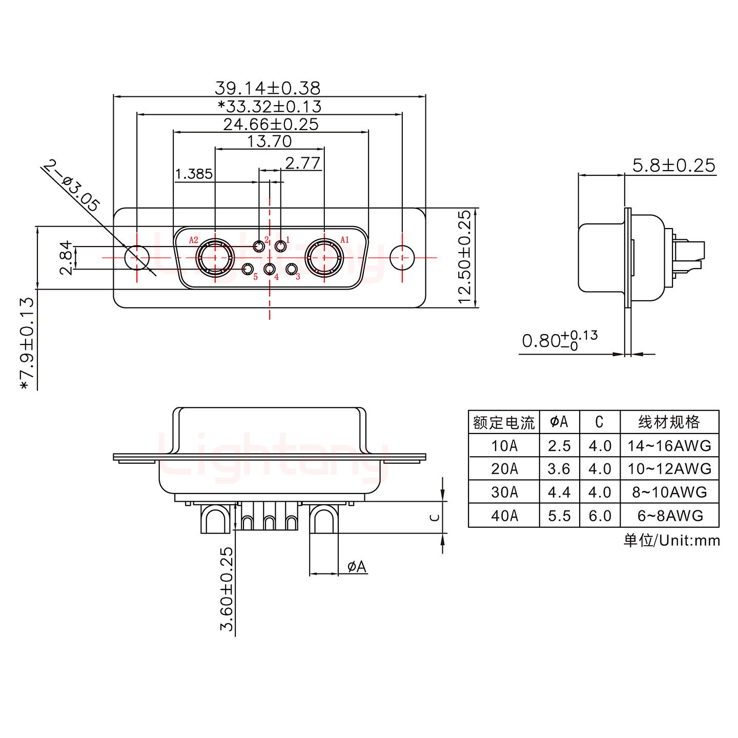 7W2母短體焊線/光孔/大電流30A