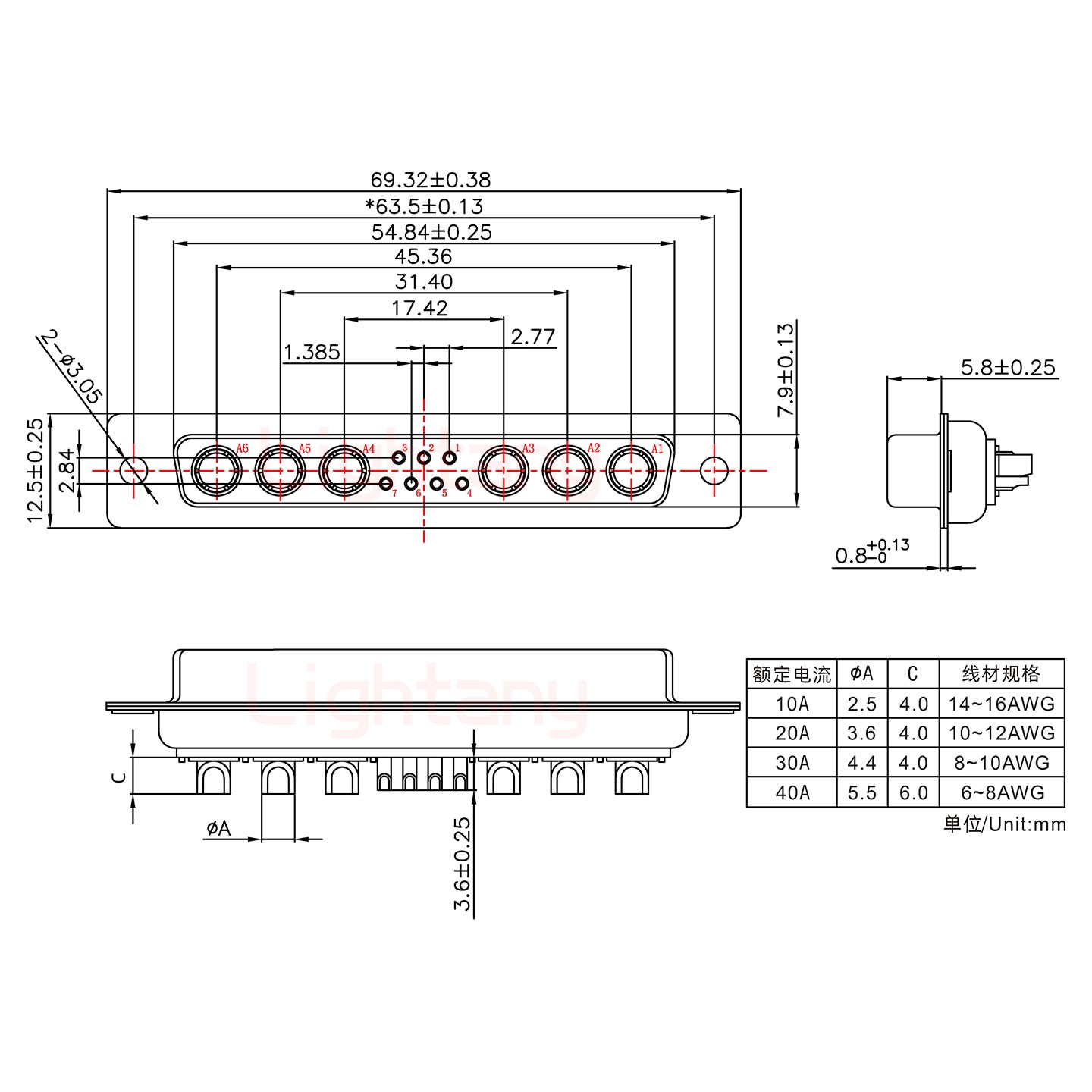 13W6A母短體焊線/光孔/大電流10A