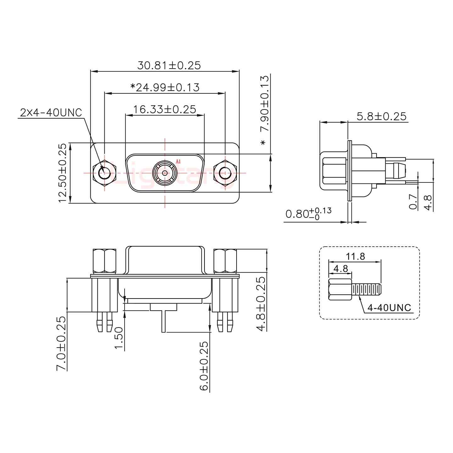 1W1母PCB直插板/鉚魚叉7.0/射頻同軸75歐姆