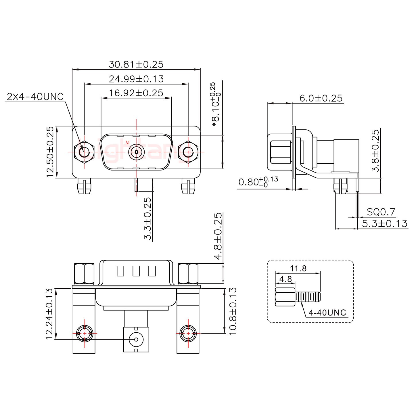 1W1公PCB彎插板/鉚支架10.8/射頻同軸75歐姆