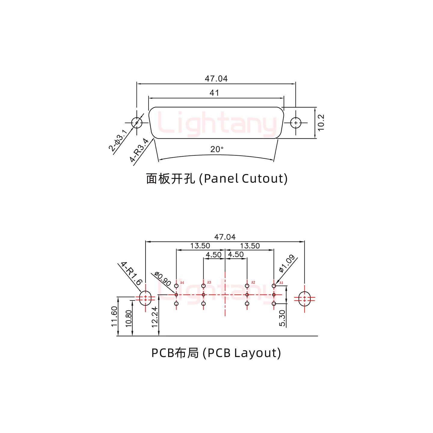 4V4母PCB彎插板/鉚支架10.8/射頻同軸50歐姆