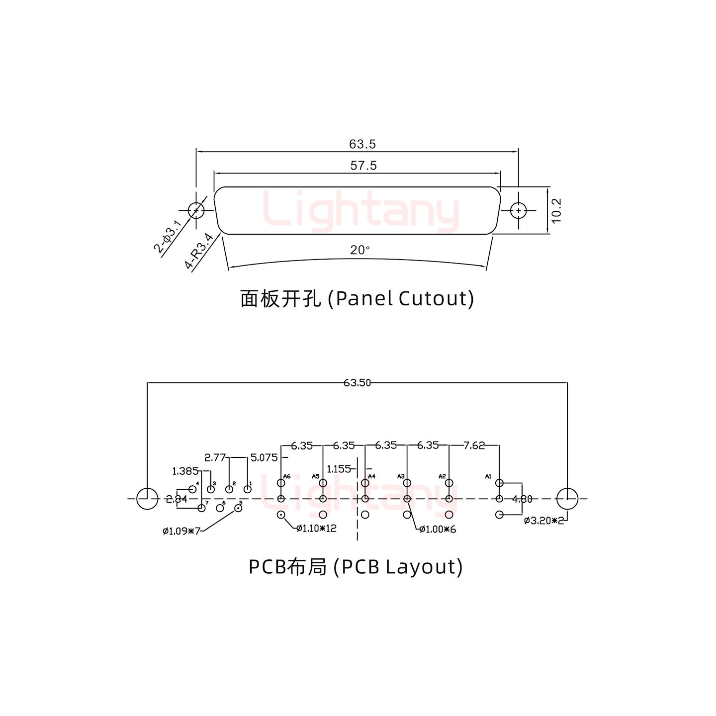 13W6B母PCB直插板/鉚魚叉7.0/射頻同軸50歐姆