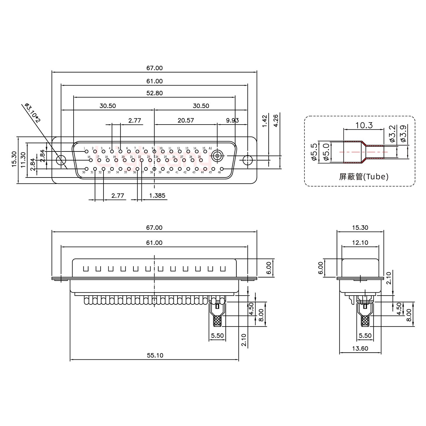 43W2公焊線式75歐姆+50P金屬外殼2808直出線13~19mm