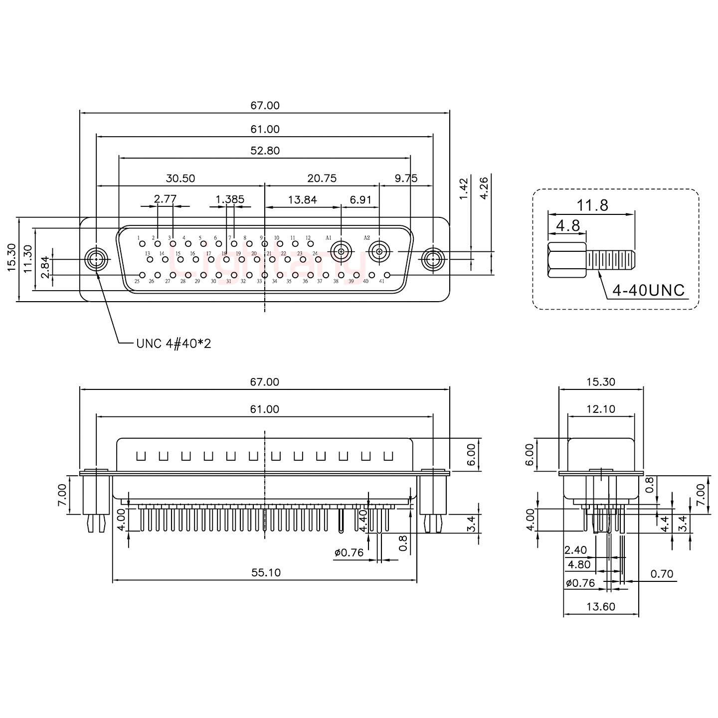 43W2公PCB直插板/鉚魚叉7.0/射頻同軸75歐姆