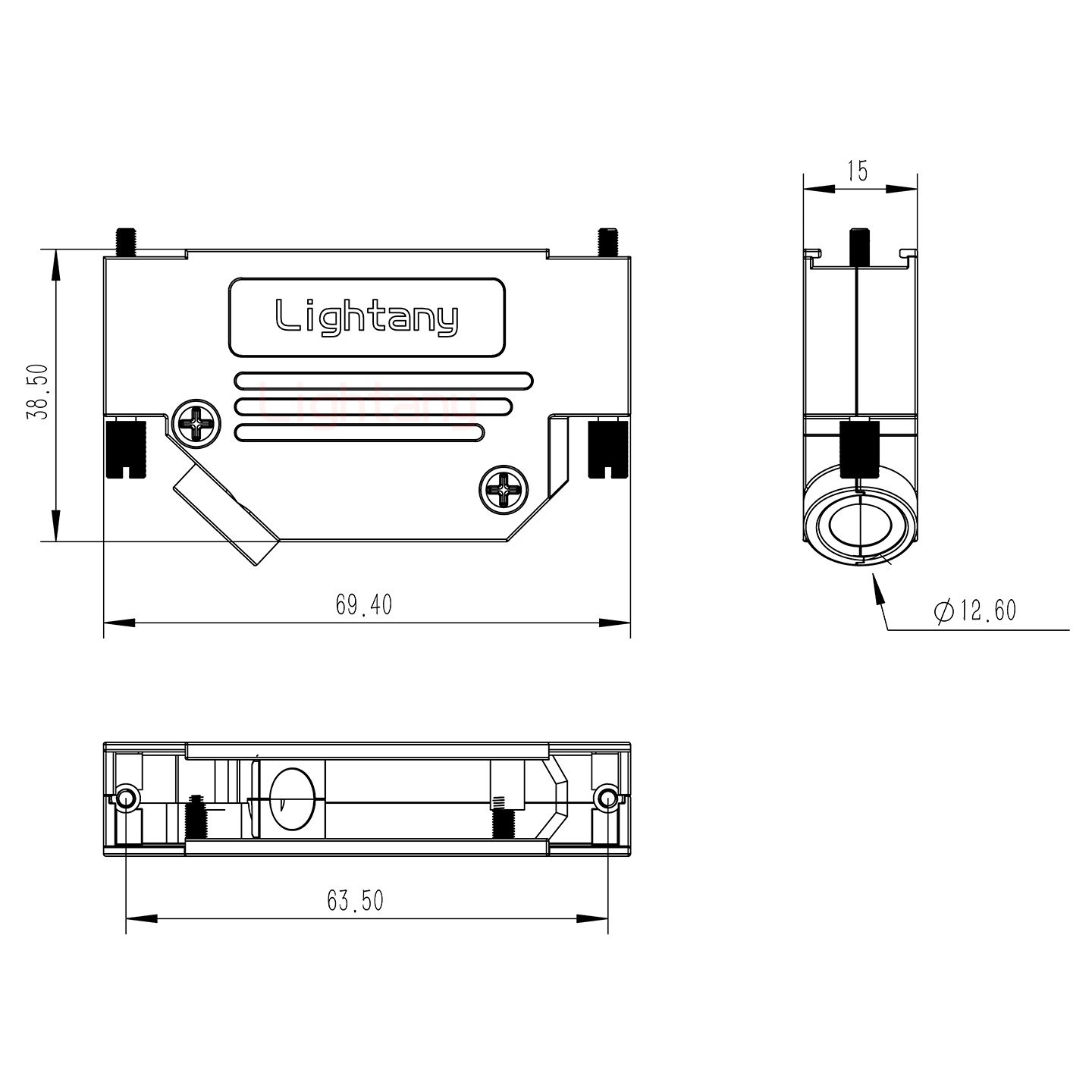 25W3公焊線式75歐姆+37P金屬外殼967斜出線4~12mm