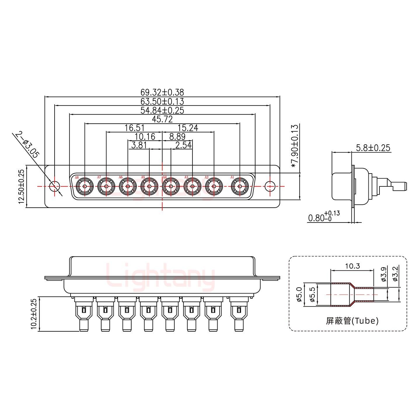 8W8母頭焊線+防水接頭/線徑5~11mm/射頻同軸75歐姆