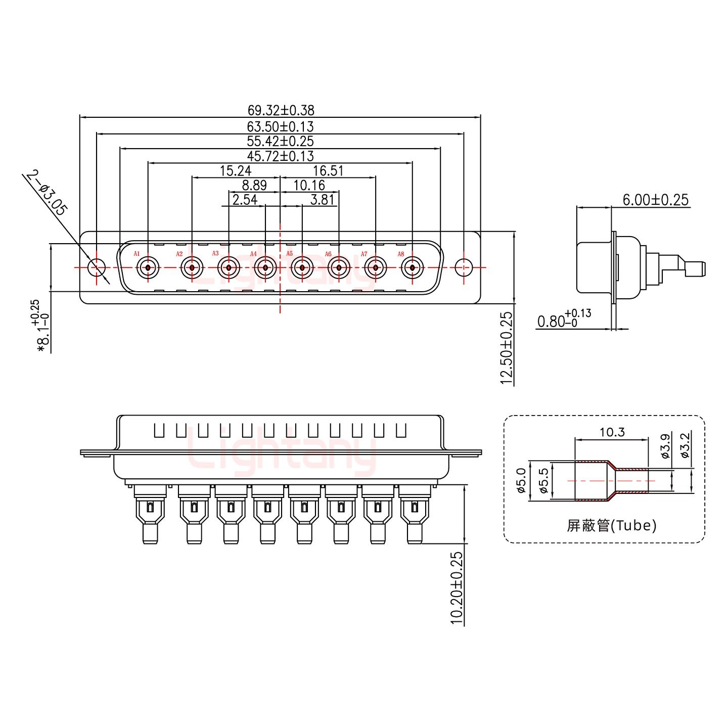 8W8公頭焊線+防水接頭/線徑5~11mm/射頻同軸75歐姆