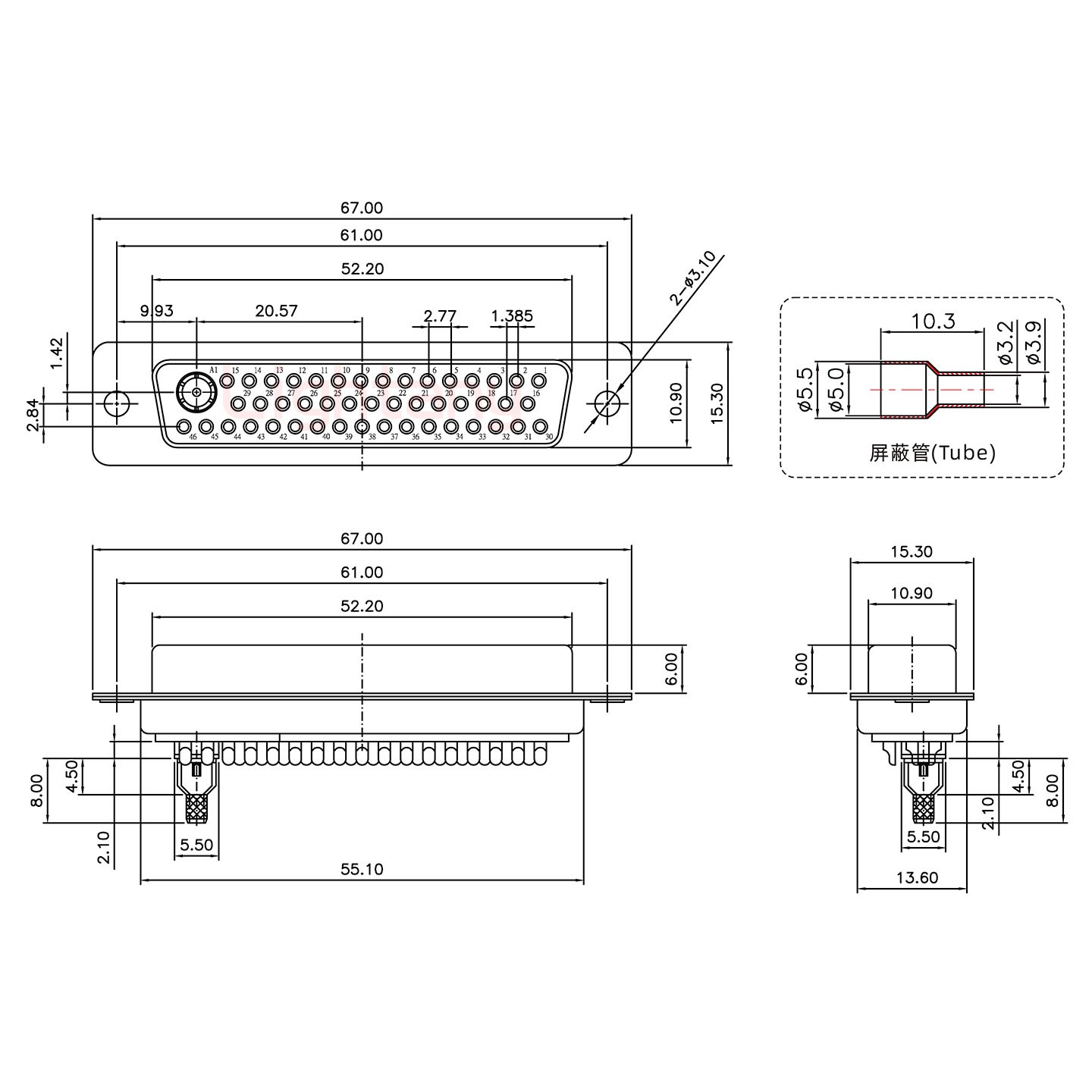 43W2母頭焊線+防水接頭/線徑10~16mm/射頻同軸75歐姆