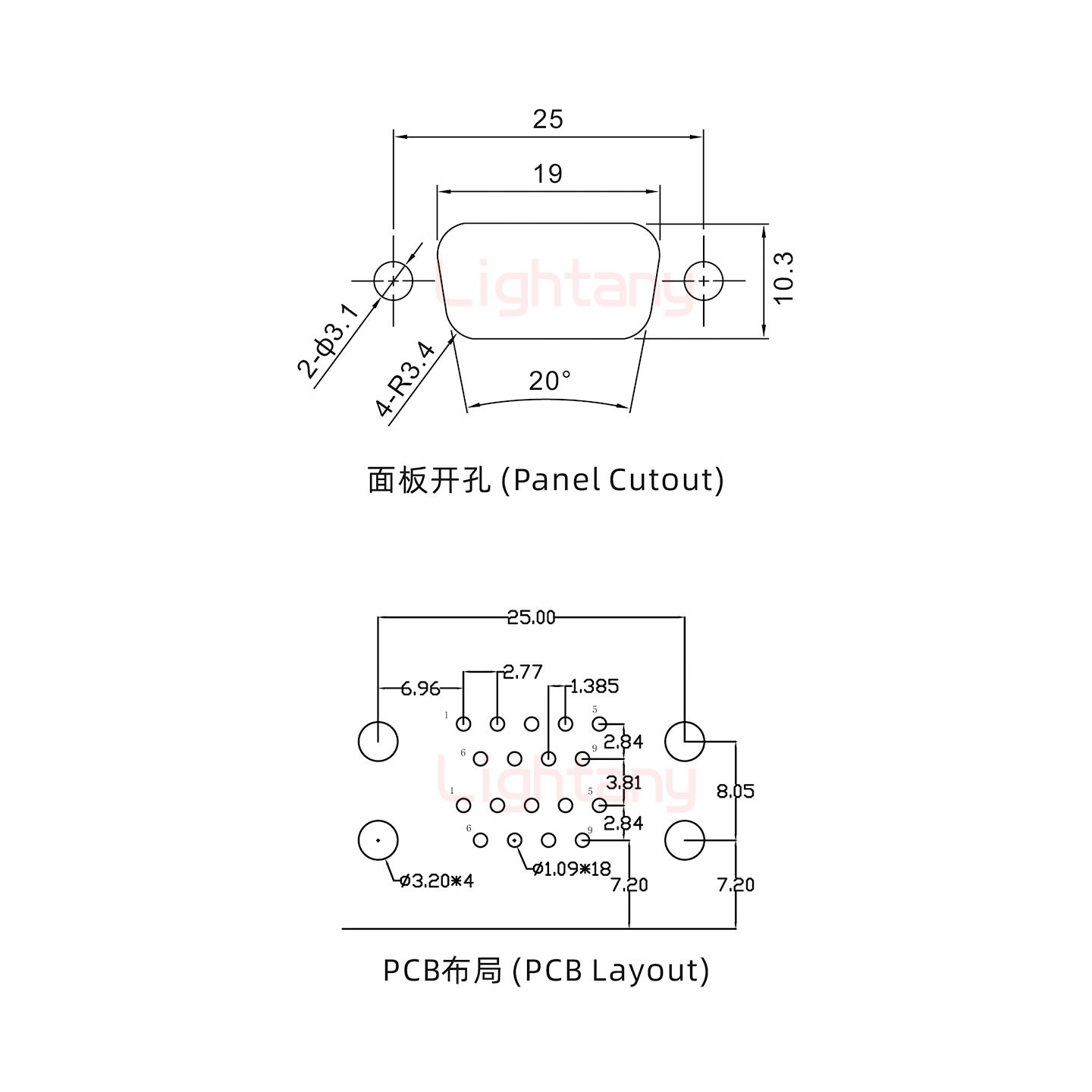 DR9 公對公 間距19.05 車針雙胞胎 D-SUB連接器