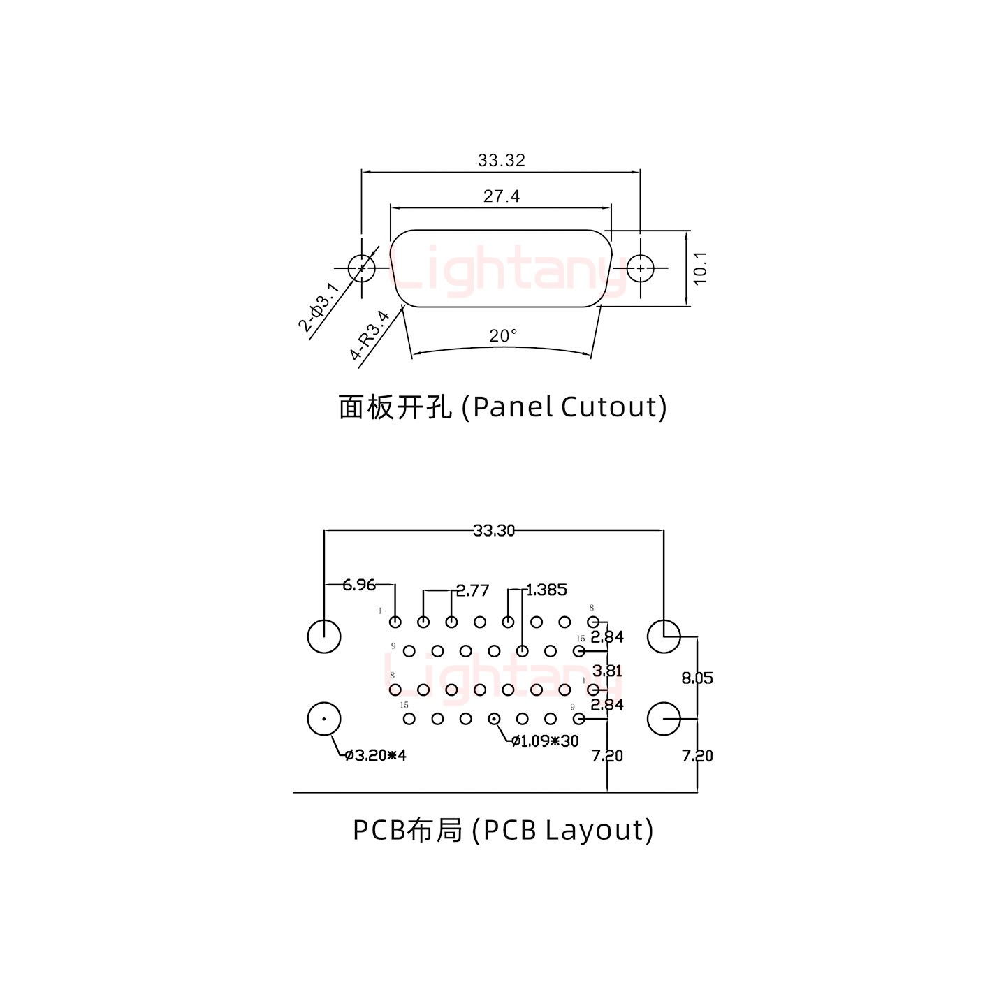 DR15 上公下母 間距15.88車針雙胞胎 D-SUB連接器