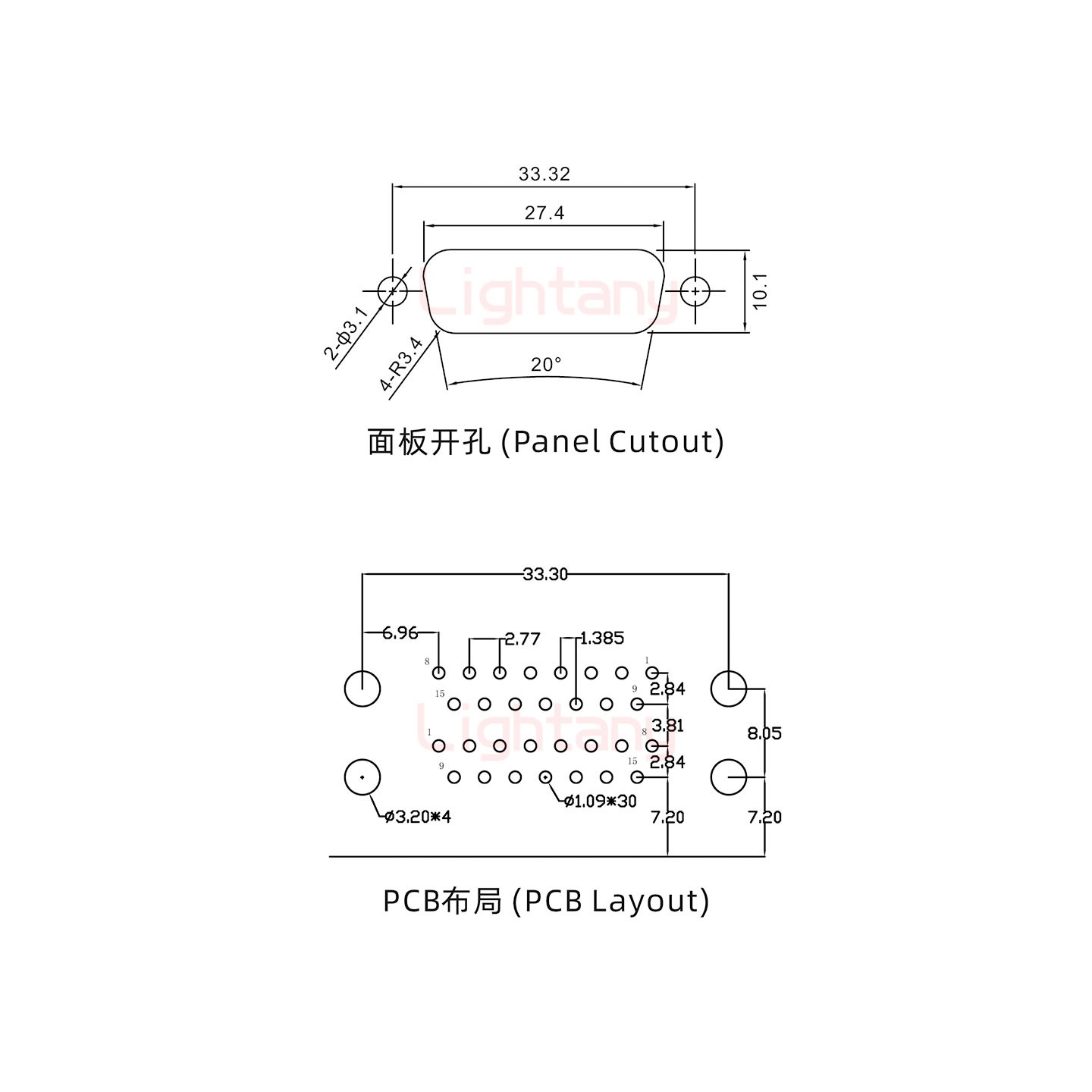 DR15 上母下公 間距15.88車針雙胞胎 D-SUB連接器