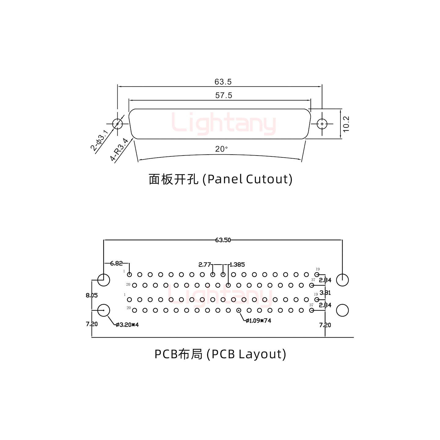 DR37 公對公 間距19.05車針雙胞胎 D-SUB連接器