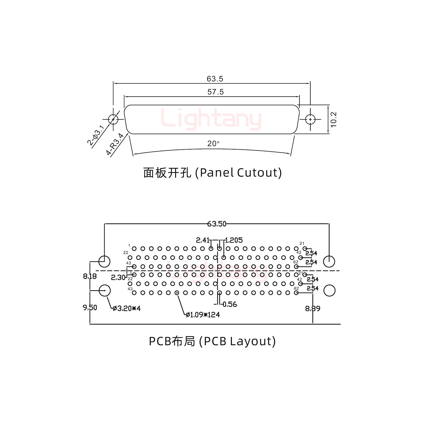 HDR62 公對公間距15.88車針雙胞胎 D-SUB連接器