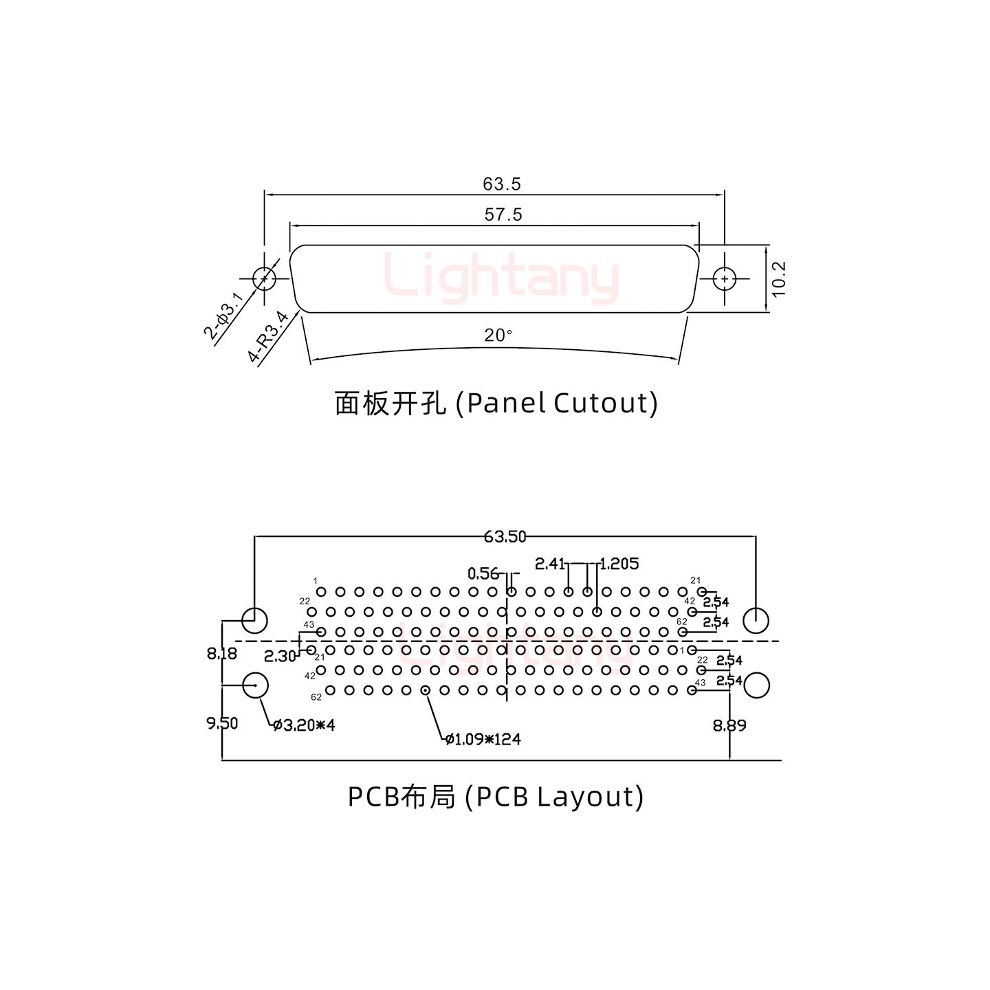 HDR62 上公下母間距15.88車針雙胞胎 D-SUB連接器